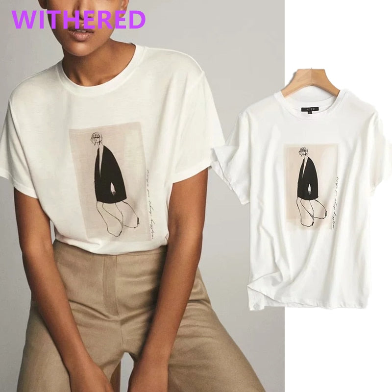 Withered england high street vintage fashion girls oneck cotton summer t shirt women harajuku tshirt camisetas verano mujer 2021