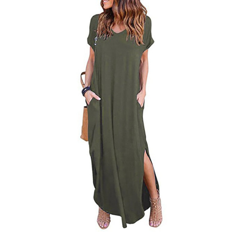 Plus Size 5XL Sexy Women Dress Summer Solid Casual Short Sleeve Maxi Dress For Women Long Dress Free Shipping Lady Dresses