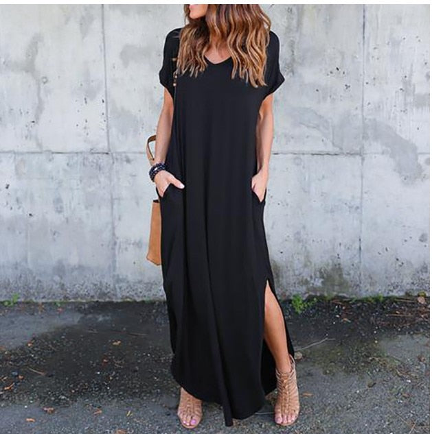 Plus Size 5XL Sexy Women Dress Summer Solid Casual Short Sleeve Maxi Dress For Women Long Dress Free Shipping Lady Dresses