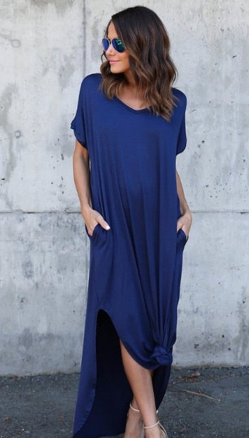 Plus Size 5XL Sexy Women Dress Summer Solid Casual Short Sleeve Maxi Dress For Women Long Dress Free Shipping Lady Dresses