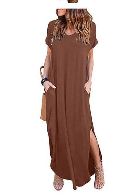 Plus Size 5XL Sexy Women Dress Summer Solid Casual Short Sleeve Maxi Dress For Women Long Dress Free Shipping Lady Dresses