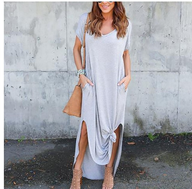 Plus Size 5XL Sexy Women Dress Summer Solid Casual Short Sleeve Maxi Dress For Women Long Dress Free Shipping Lady Dresses