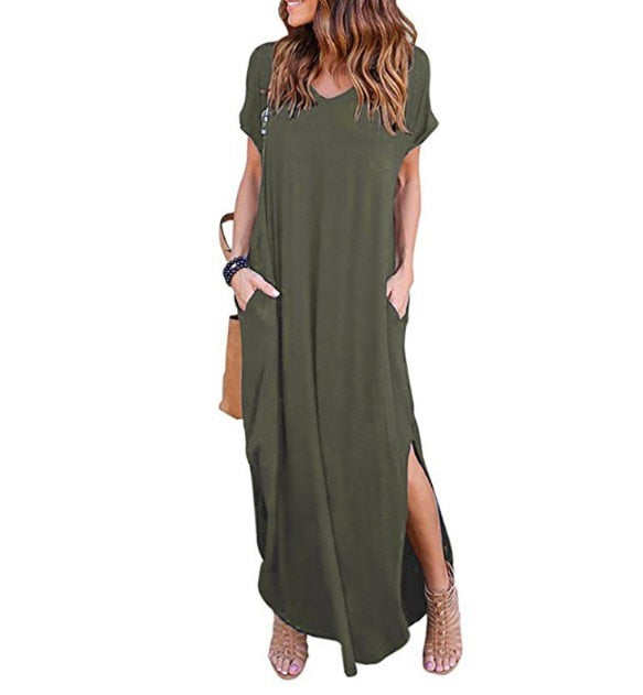 Plus Size 5XL Sexy Women Dress Summer Solid Casual Short Sleeve Maxi Dress For Women Long Dress Free Shipping Lady Dresses