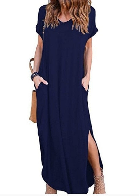 Plus Size 5XL Sexy Women Dress Summer Solid Casual Short Sleeve Maxi Dress For Women Long Dress Free Shipping Lady Dresses