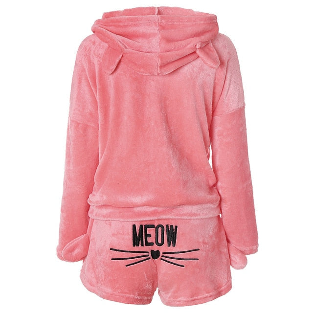 Women Pajama Sets Autumn Winter Flannel Cartoon Warm Pyjamas Animal Sleepwear Cat Cute Female Fashion Girls Homewear