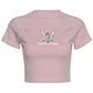E-girl Butterfly Graphic and Letter Printing Stitch Green Crop Tops Y2K Summer Grunge Style O-neck Short Sleeve T-shirts