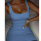 Square Neck Sleeveless Bodycon Mini Dress Basic Women Summer Black Backless Party Sexy Yellow Clubwear 2020 Dresses