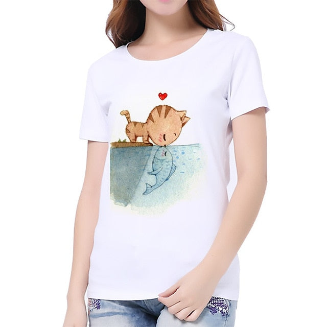 Women T-Shirt 3D cat Print Casual tee Summer Short sleeve Round neck Cheap Clothes