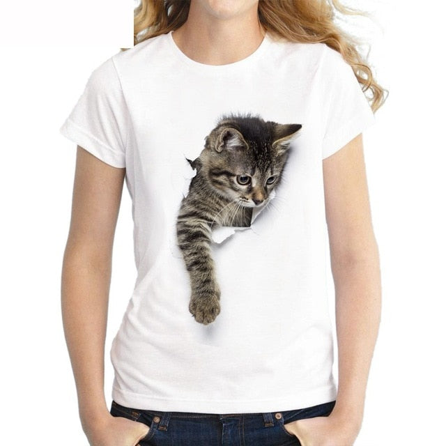 Women T-Shirt 3D cat Print Casual tee Summer Short sleeve Round neck Cheap Clothes