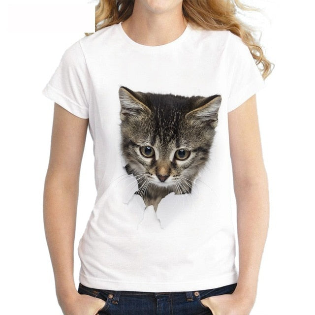 Women T-Shirt 3D cat Print Casual tee Summer Short sleeve Round neck Cheap Clothes