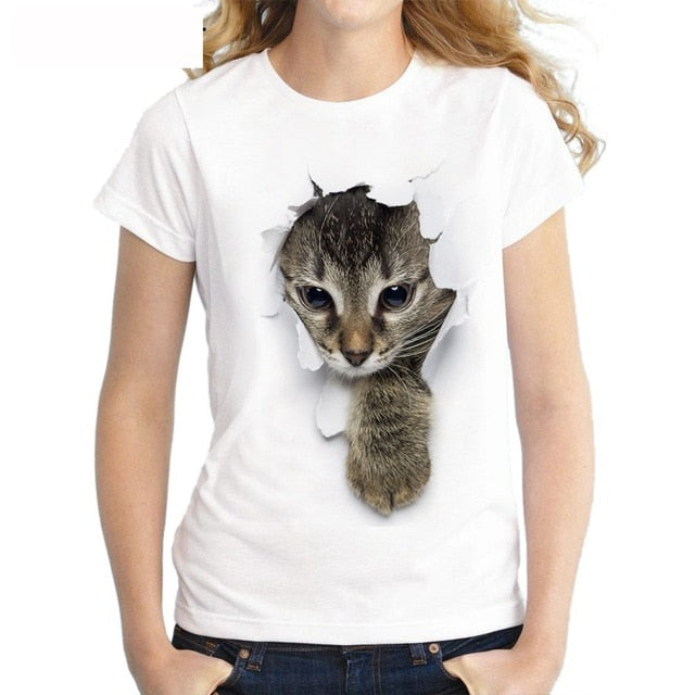 Women T-Shirt 3D cat Print Casual tee Summer Short sleeve Round neck Cheap Clothes