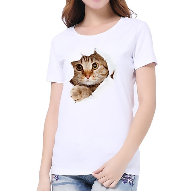 Women T-Shirt 3D cat Print Casual tee Summer Short sleeve Round neck Cheap Clothes