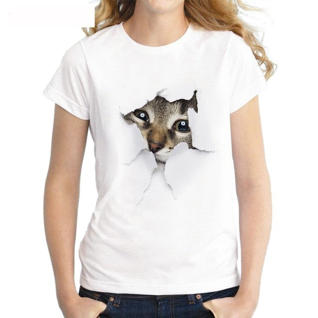 Women T-Shirt 3D cat Print Casual tee Summer Short sleeve Round neck Cheap Clothes