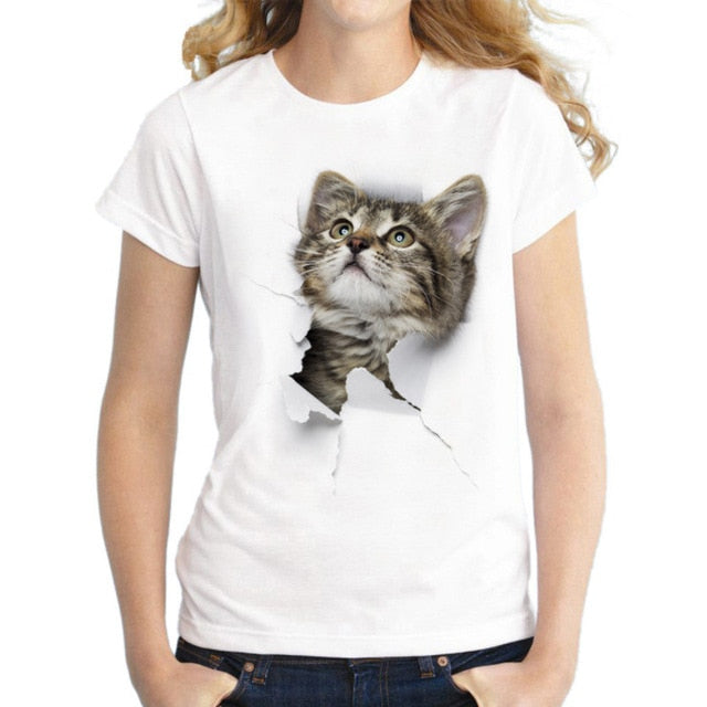 Women T-Shirt 3D cat Print Casual tee Summer Short sleeve Round neck Cheap Clothes