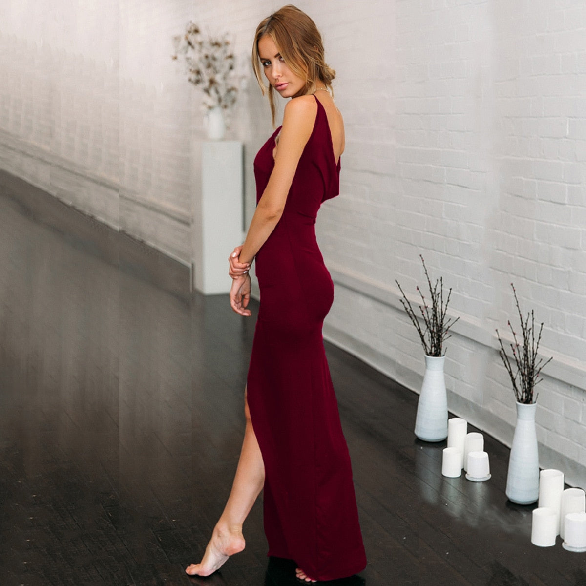 Elegant Women's Summer Dress 2020 V Neck Backless Robe Club Sexy Long dress Ladies Slim Party Spaghetti Strap Maxi dresses Femme