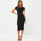 Cotton Long Spring Dress Fashion Solid O-Neck Short Sleeve Office Lady Summer Dress Plus Size Casual Pencil Vestidos Party Robe