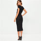 Cotton Long Spring Dress Fashion Solid O-Neck Short Sleeve Office Lady Summer Dress Plus Size Casual Pencil Vestidos Party Robe