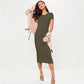 Cotton Long Spring Dress Fashion Solid O-Neck Short Sleeve Office Lady Summer Dress Plus Size Casual Pencil Vestidos Party Robe