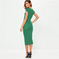 Cotton Long Spring Dress Fashion Solid O-Neck Short Sleeve Office Lady Summer Dress Plus Size Casual Pencil Vestidos Party Robe