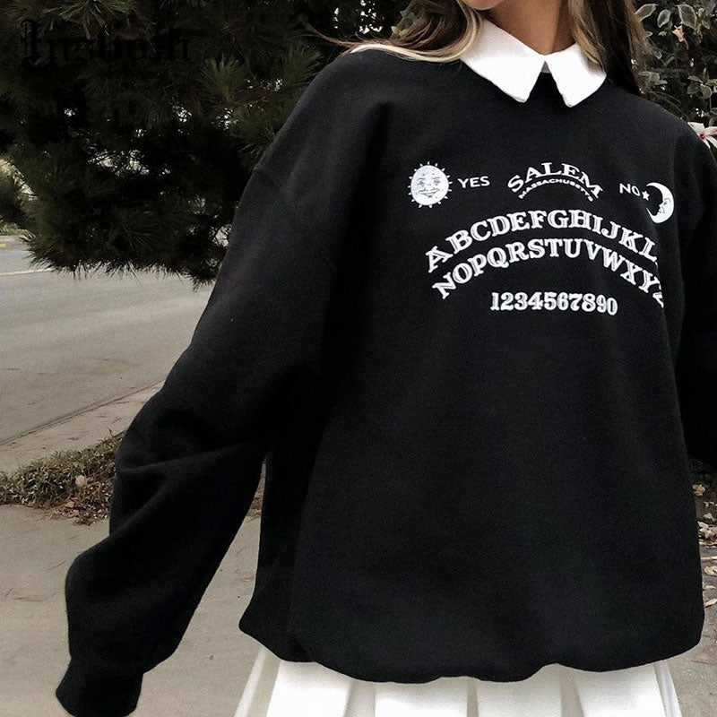 Black Grunge Oversized Hoodies Gothic Harajuku Streetwear Chic Letter Print Hoodies Women Autumn Long Sleeve Hoodies