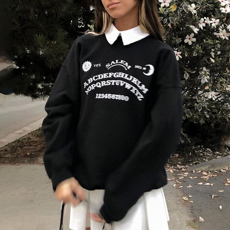 Black Grunge Oversized Hoodies Gothic Harajuku Streetwear Chic Letter Print Hoodies Women Autumn Long Sleeve Hoodies