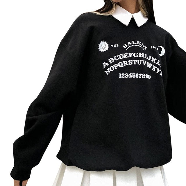 Black Grunge Oversized Hoodies Gothic Harajuku Streetwear Chic Letter Print Hoodies Women Autumn Long Sleeve Hoodies