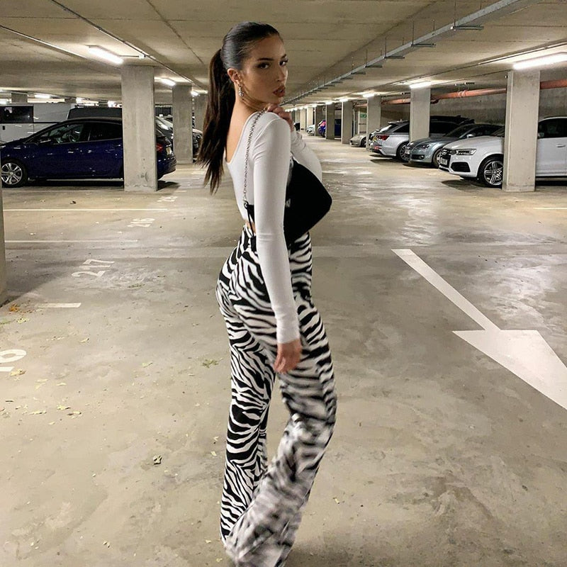 Zebra Print Wide Leg Pants Trousers Sexy High Waist Autumn Women New 2021 Fashion Casual Female Trousers Streetwear