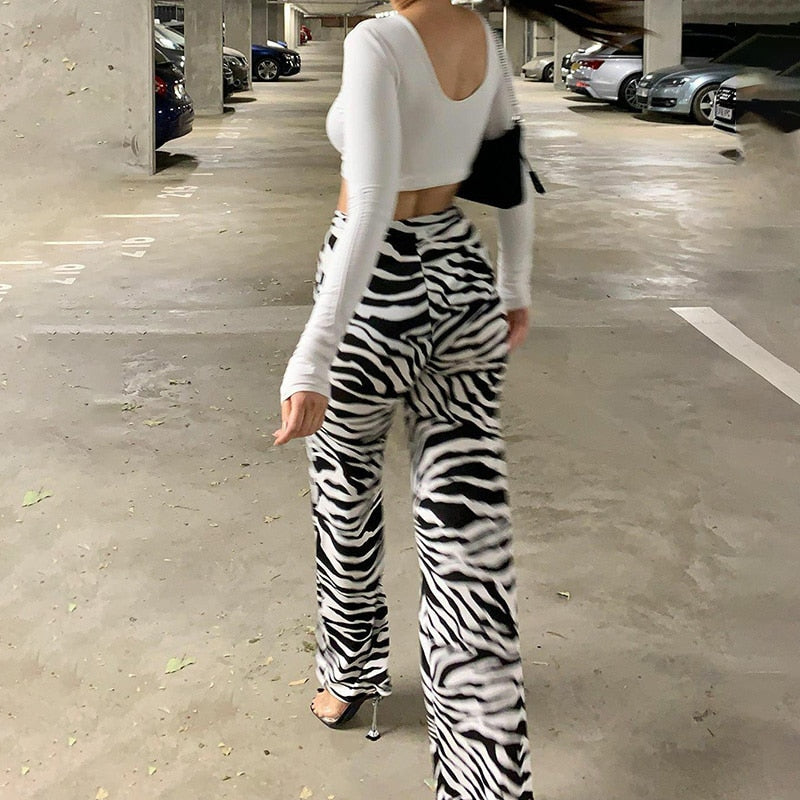 Zebra Print Wide Leg Pants Trousers Sexy High Waist Autumn Women New 2021 Fashion Casual Female Trousers Streetwear