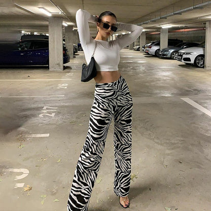 Zebra Print Wide Leg Pants Trousers Sexy High Waist Autumn Women New 2021 Fashion Casual Female Trousers Streetwear