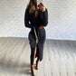 WannaThis Long Sleeve Party Dresses Women Button Knitted Ankle-Length V-Neck Skinny Autumn  Sexy Dresses Women Cotton Split Hem