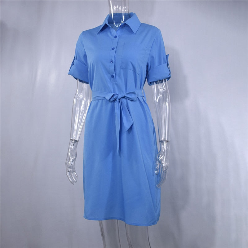 Fashion Turn-down Collar Spring Shirt Dress Women Three Quarter Sleeve Summer Dress Plus Size Casual Vestidos Loose Party Robe