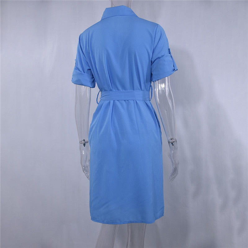 Fashion Turn-down Collar Spring Shirt Dress Women Three Quarter Sleeve Summer Dress Plus Size Casual Vestidos Loose Party Robe