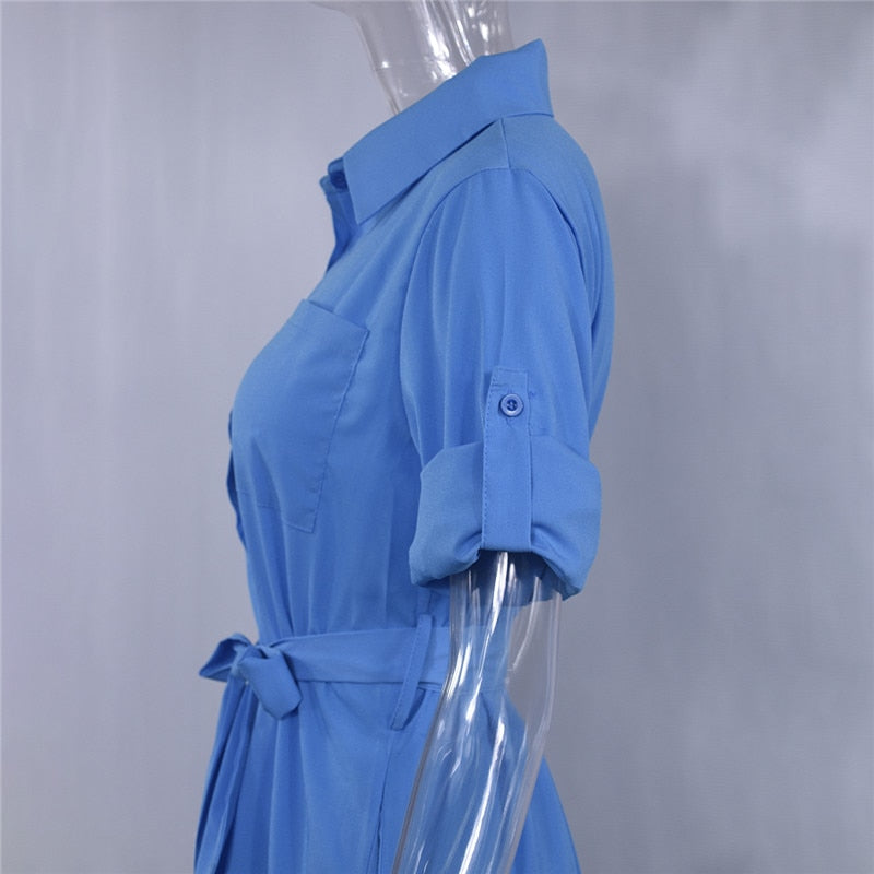 Fashion Turn-down Collar Spring Shirt Dress Women Three Quarter Sleeve Summer Dress Plus Size Casual Vestidos Loose Party Robe