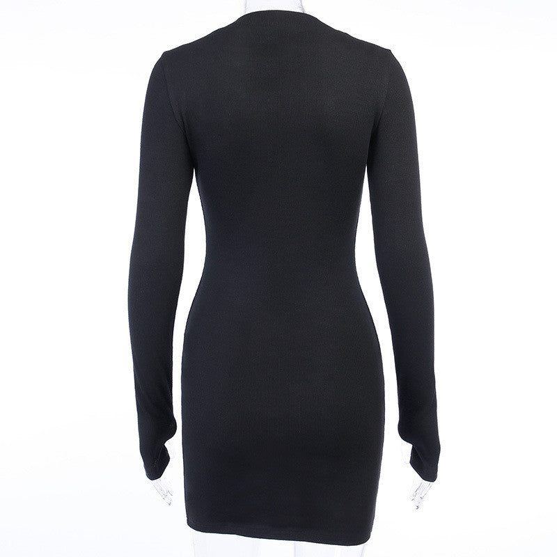 Women Winter Fall Bodycon Ribbed Dress 2020 New Stand Collar Zipper Deep V-neck Solid Stretch Bodycon Pencil Party Mini Vestido