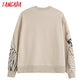 Women Charater Print Gray Sweatshirts Oversize Long Sleeve O Neck Loose Pullovers Female Tops 4H1