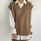 Women Vest Simple All-match Style V-neck Knitted Sweater Leisure Student Sleeveless Female Vintage sweater waistcoat