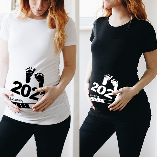 Baby Loading Women Printed Pregnant T Shirt Girl Maternity Short Sleeve Pregnancy Announcement Shirt New Mom Clothes