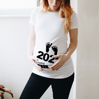 Baby Loading Women Printed Pregnant T Shirt Girl Maternity Short Sleeve Pregnancy Announcement Shirt New Mom Clothes