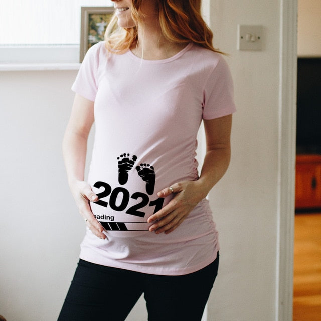 Baby Loading Women Printed Pregnant T Shirt Girl Maternity Short Sleeve Pregnancy Announcement Shirt New Mom Clothes