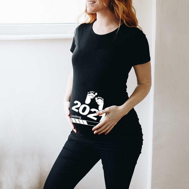 Baby Loading Women Printed Pregnant T Shirt Girl Maternity Short Sleeve Pregnancy Announcement Shirt New Mom Clothes