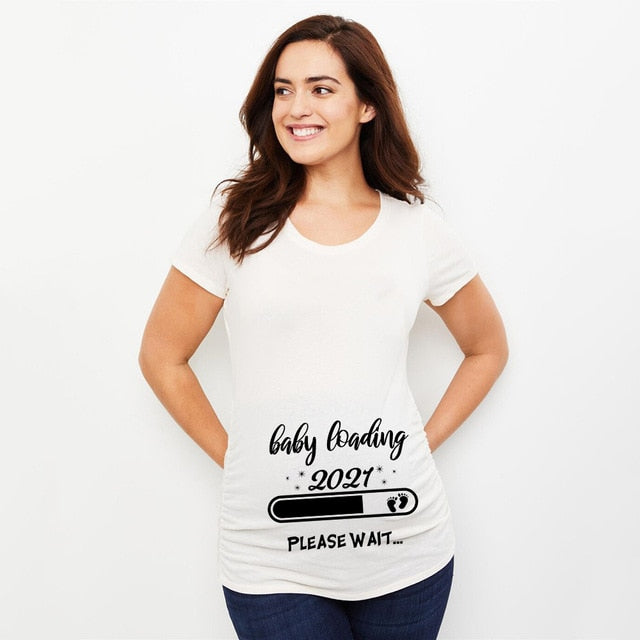 Baby Loading Women Printed Pregnant T Shirt Girl Maternity Short Sleeve Pregnancy Announcement Shirt New Mom Clothes