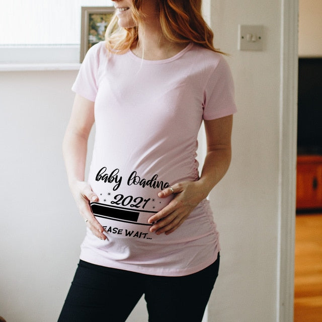 Baby Loading Women Printed Pregnant T Shirt Girl Maternity Short Sleeve Pregnancy Announcement Shirt New Mom Clothes