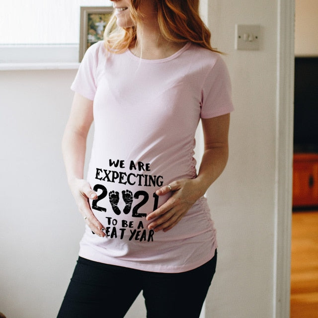 Baby Loading Women Printed Pregnant T Shirt Girl Maternity Short Sleeve Pregnancy Announcement Shirt New Mom Clothes