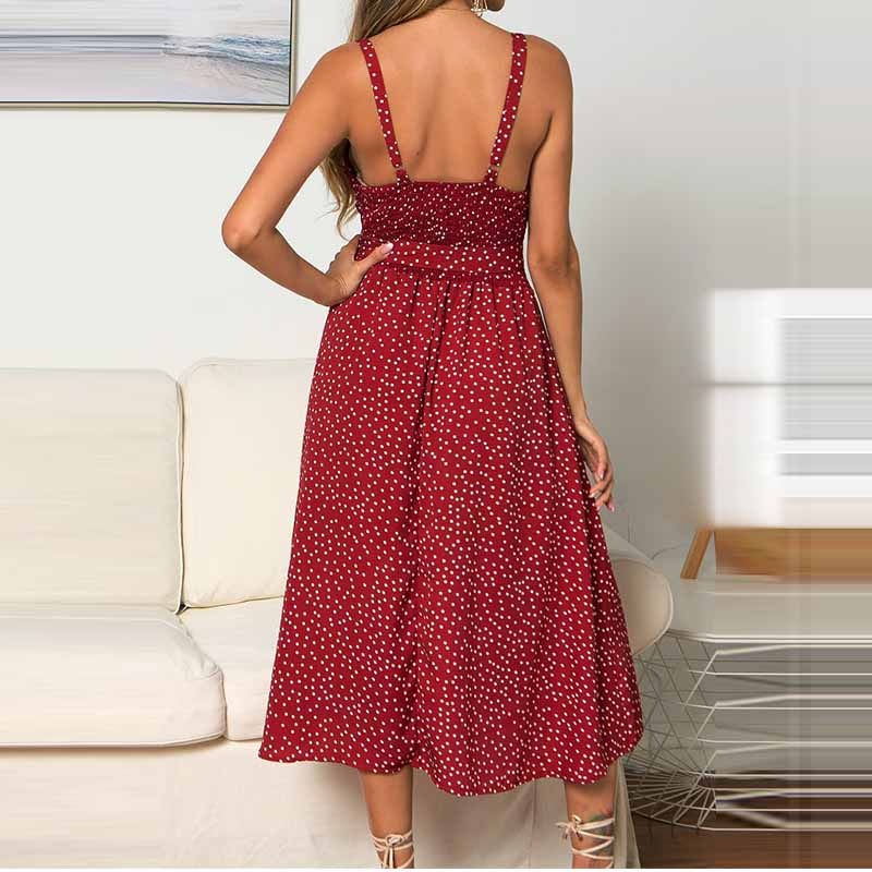 Sexy Summer Sleeveless Slip Dress Women Strapless Bow Button Loose Bandage Pleated Polka Dot Sundress Casual Backless Vestidos