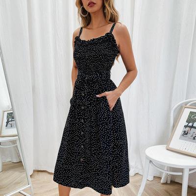 Sexy Summer Sleeveless Slip Dress Women Strapless Bow Button Loose Bandage Pleated Polka Dot Sundress Casual Backless Vestidos