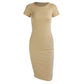 Cotton Long Spring Dress Fashion Solid O-Neck Short Sleeve Office Lady Summer Dress Plus Size Casual Pencil Vestidos Party Robe