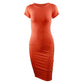 Cotton Long Spring Dress Fashion Solid O-Neck Short Sleeve Office Lady Summer Dress Plus Size Casual Pencil Vestidos Party Robe