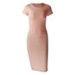 Cotton Long Spring Dress Fashion Solid O-Neck Short Sleeve Office Lady Summer Dress Plus Size Casual Pencil Vestidos Party Robe