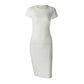Cotton Long Spring Dress Fashion Solid O-Neck Short Sleeve Office Lady Summer Dress Plus Size Casual Pencil Vestidos Party Robe