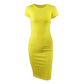 Cotton Long Spring Dress Fashion Solid O-Neck Short Sleeve Office Lady Summer Dress Plus Size Casual Pencil Vestidos Party Robe
